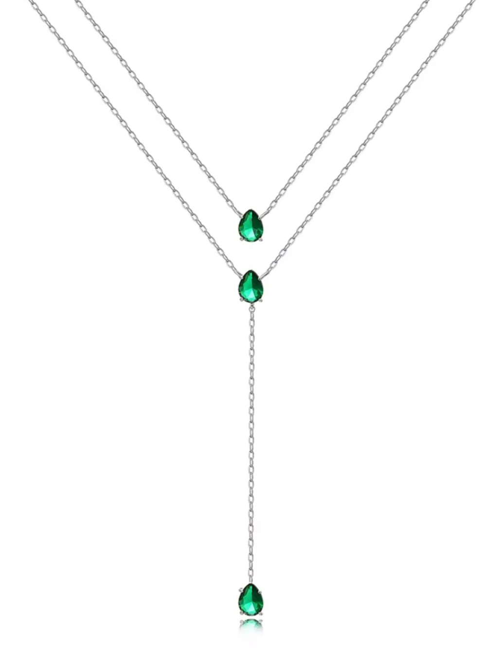 Kohl's Silver Layered Lariat Necklace with Emerald Green Teardrops
